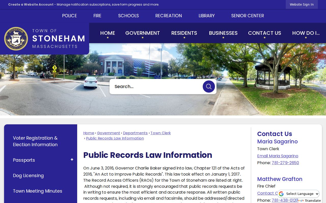 Stoneham residents directory public records access officers