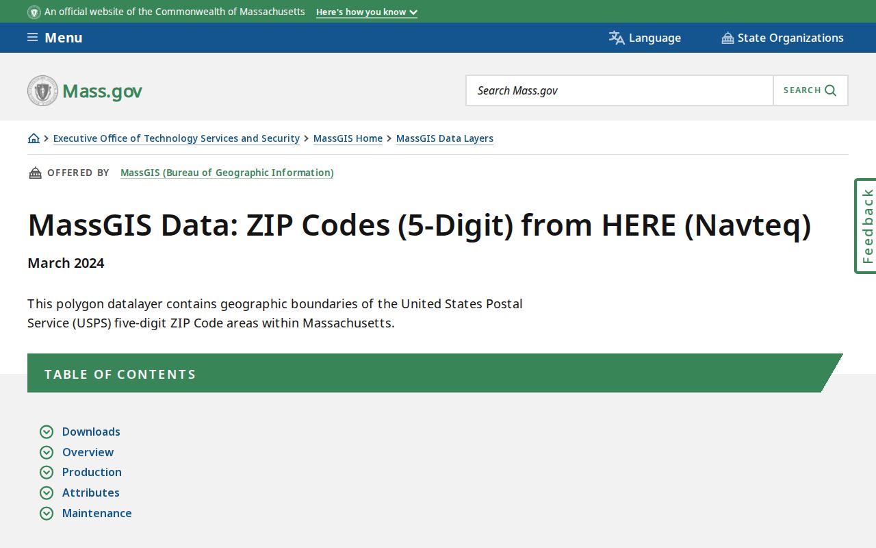 Stoneham ZIP code directory MassGIS five digit ZIP data